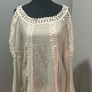 Zac & Rachel Cold Shoulder Crochet Top Women’s Blouse Size Large Ivory/Cream